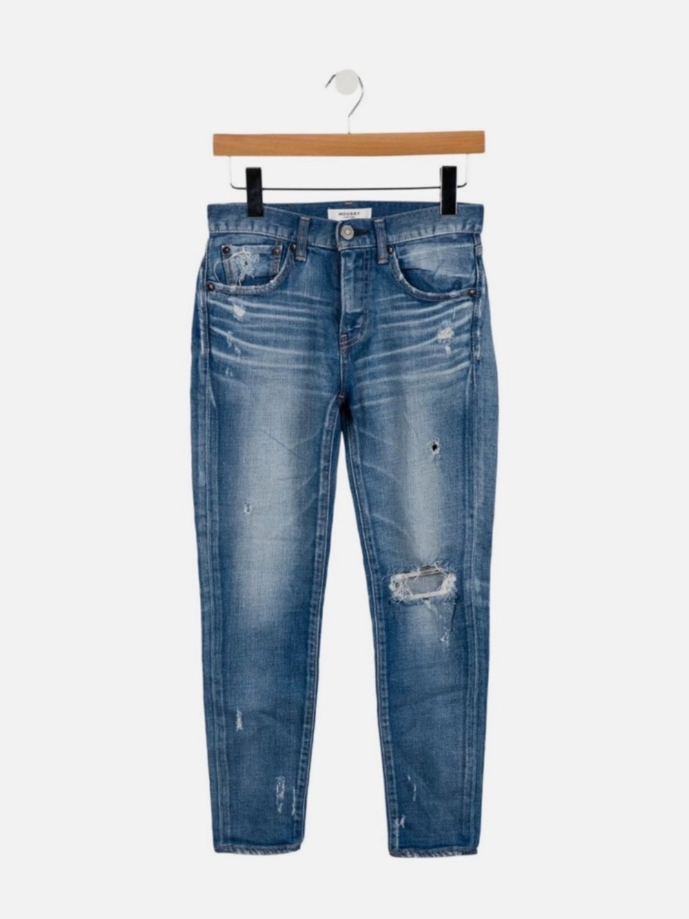 Moussy Vintage Distressed Helendale Jeans in Faded Blue